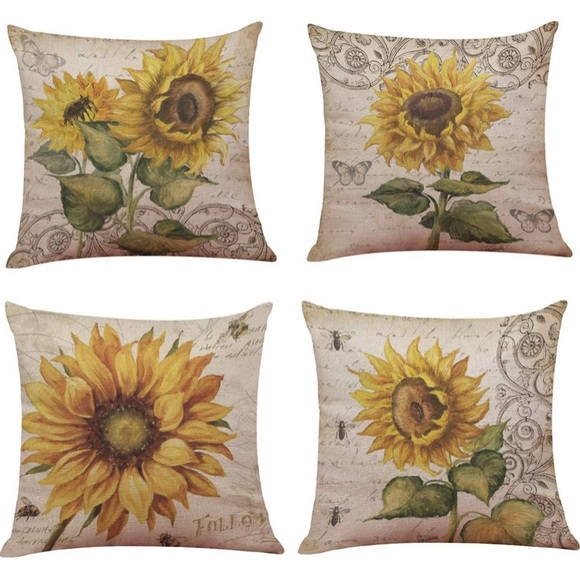Accents Set Of 4 Sunflower Pillow Covers Yellow Poshmark